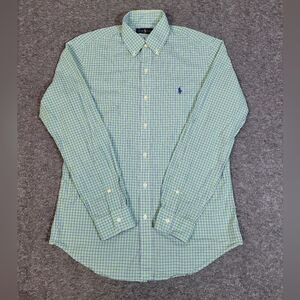 Polo Ralph Lauren Mens Button Up Shirt  Size S Green Blue Checkered Long Sleeve